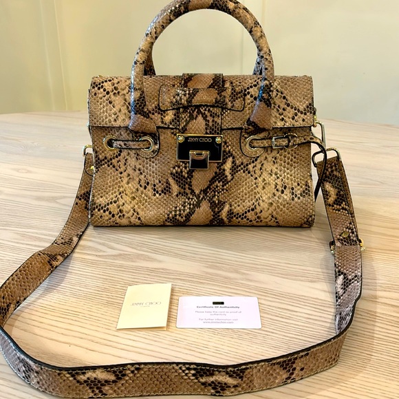 Jimmy Choo tan Rosalie snake print handbag purse crossbody authentic vintage! - Picture 1 of 15